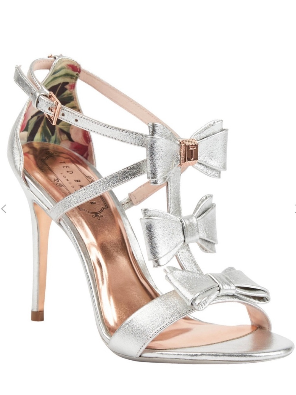 Ted Baker Silver Bow T-Strap High Heel Sandals